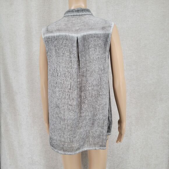 ii Sisters Gray Button Down Sleeveless Blouse Mesh Contrast Women's Size Medium - Picture 6 of 14